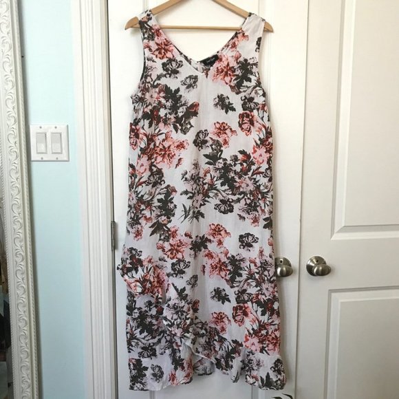 Lord + Taylor White Pink 100% Linen Floral Sleeveless Midi Maxi Dress - Picture 2 of 9
